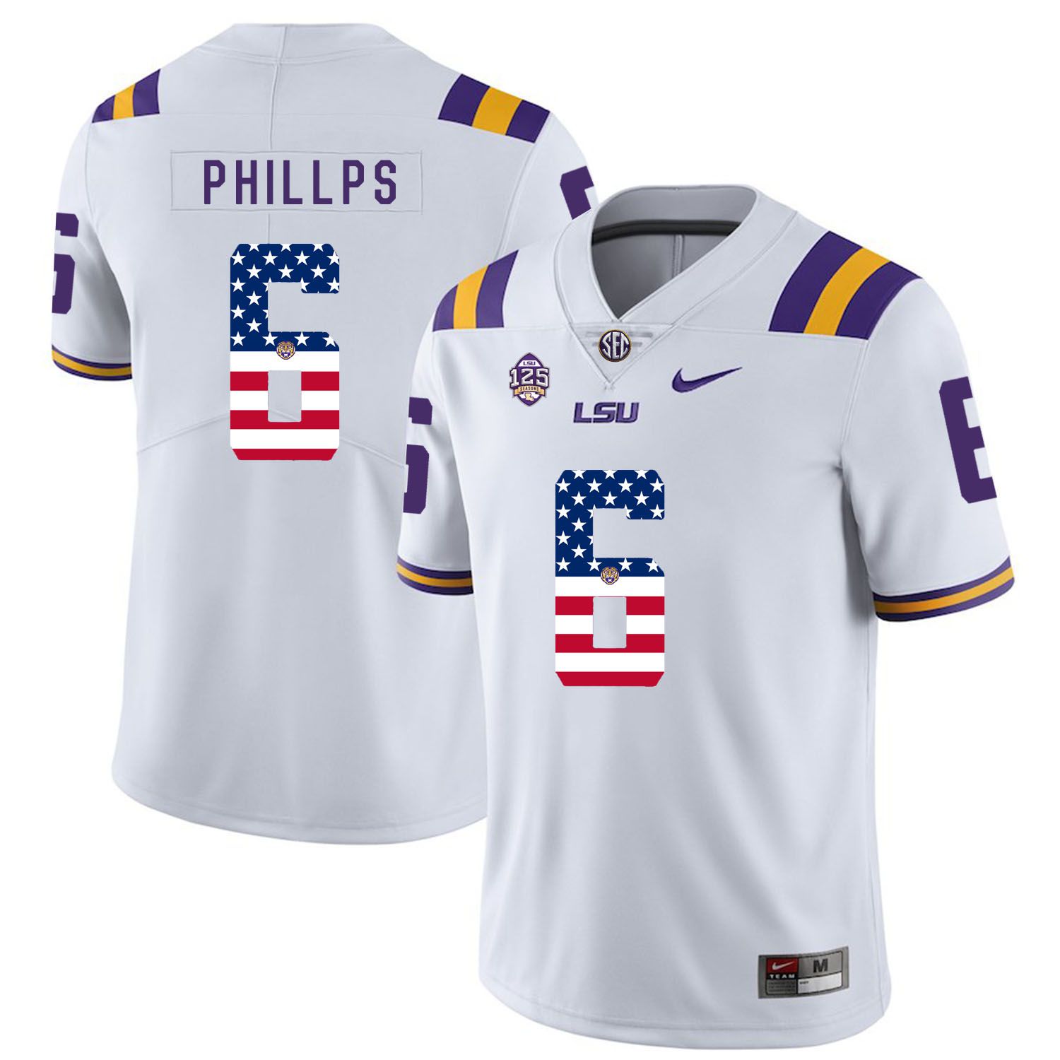 Men LSU Tigers #6 Phillps White Flag Customized NCAA Jerseys->customized ncaa jersey->Custom Jersey